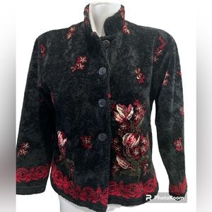Straight Down‎ Clothing Inc Mandarin Collar Black Fluffy Floral Jacket